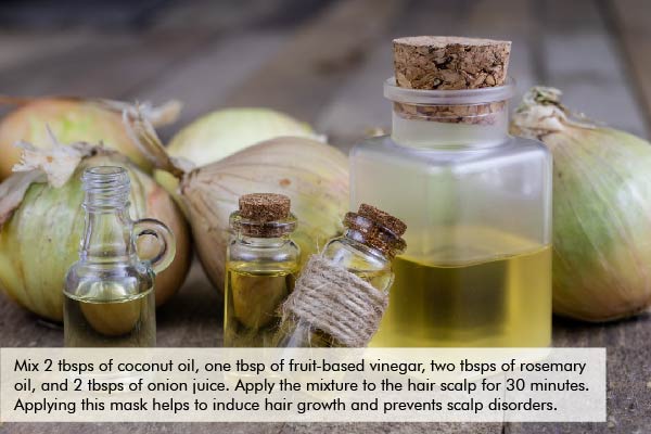 onion juice, vinegar, rosemary oil, and coconut oil hair mask