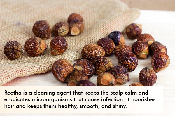 reetha is a cleansing agent that can be used in plant-based shampoos