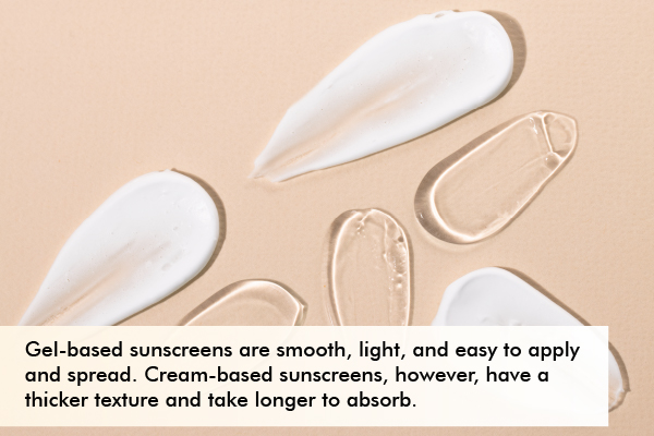 differences b/w sunscreen gels and creams on basis of spreadability